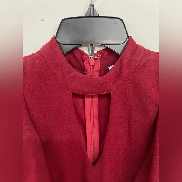 She + Sky Red Wine Dress Flair Ruffle Sleeves - Picture 7 of 7